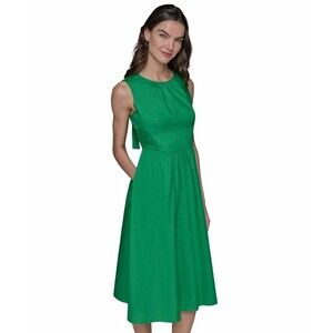 KARL LAGERFELD PARIS Women's Petite Cotton Bow-Back A-Line Midi Dress Green 2P